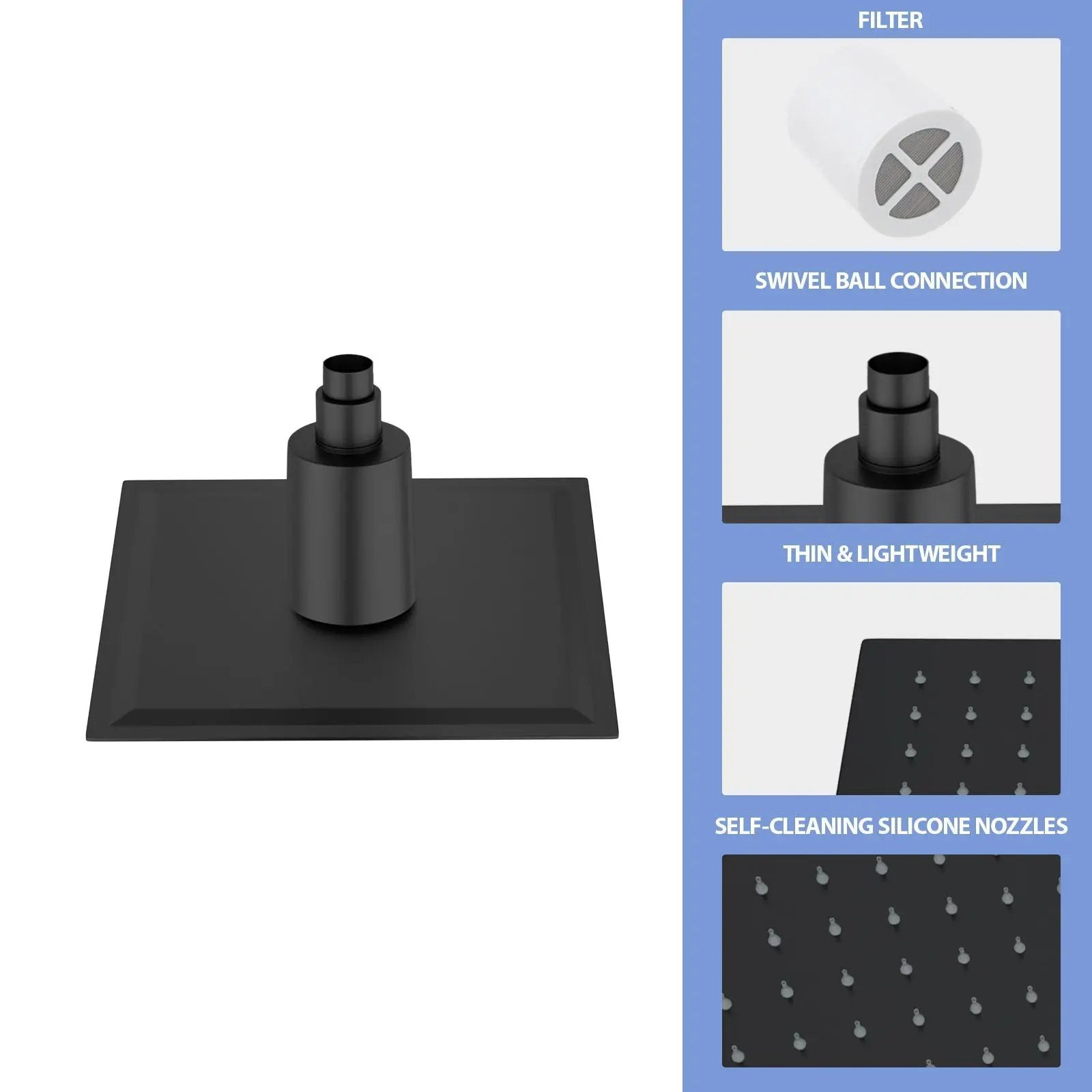 Ultra Thin 8" Square Rain Shower Head 304 Stainless Steel, Wall / Ceiling Mounted by HouseOfZazla
