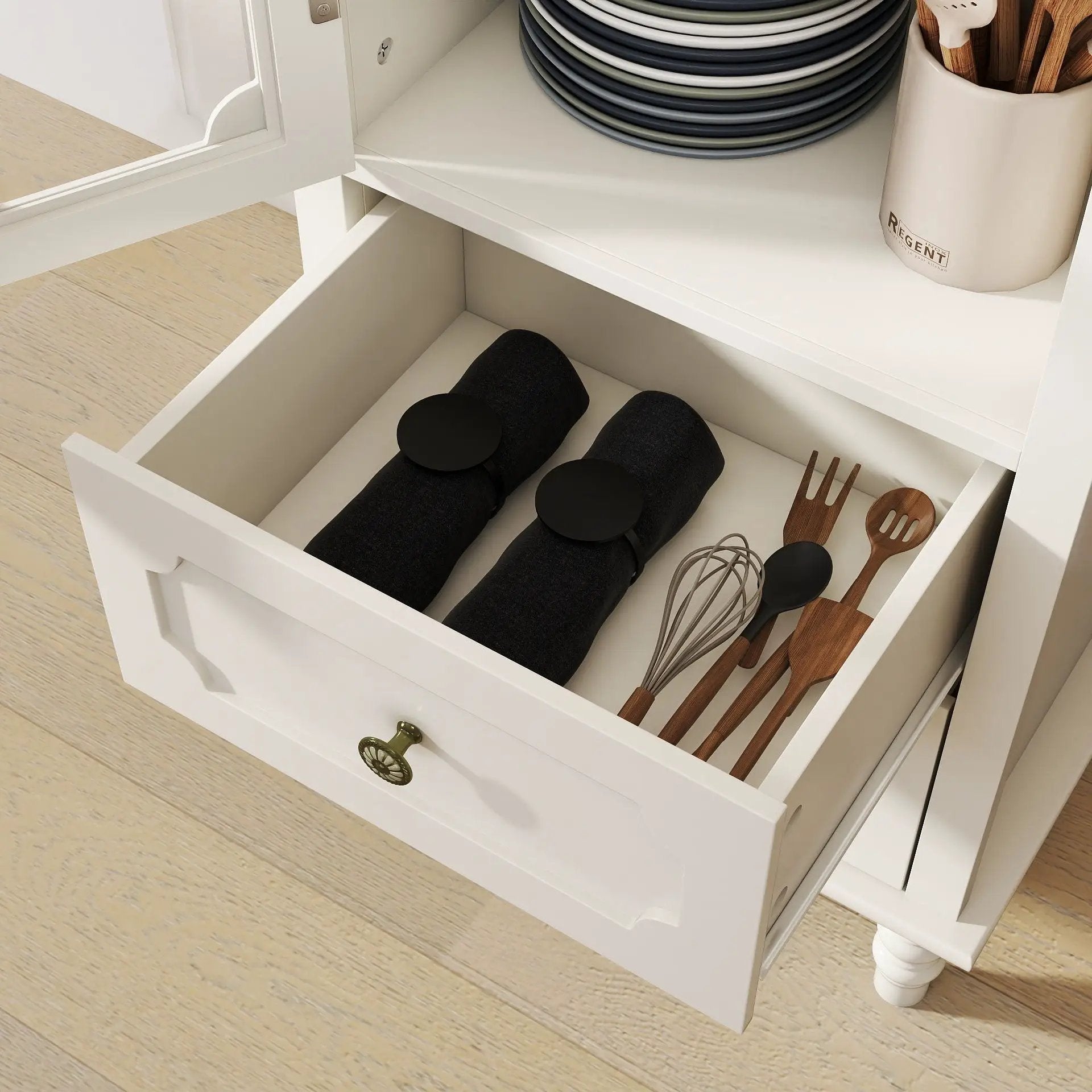 Minimalism Buffet Cabinet With Glass Doors And Double Drawer by HouseOfZazla