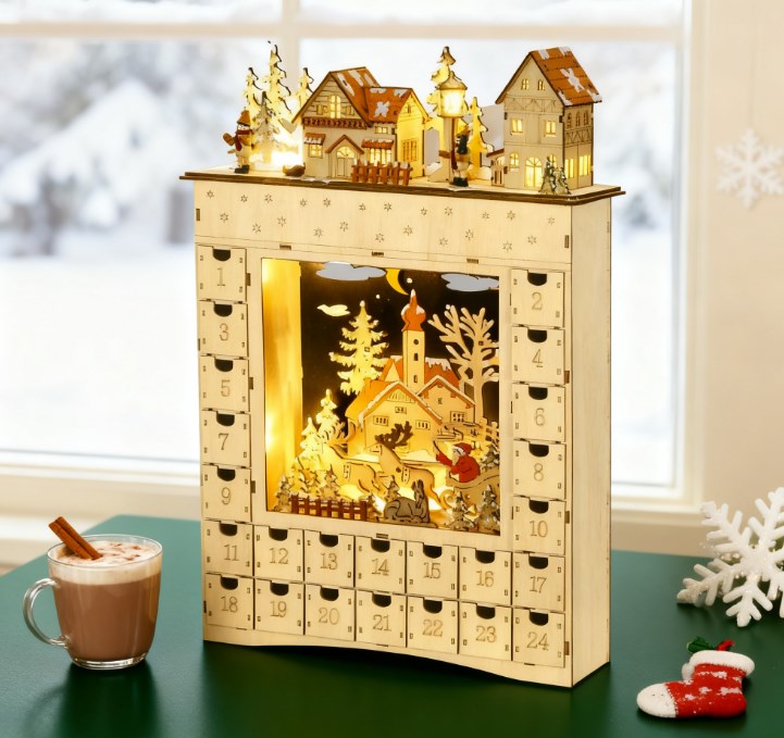 Christmas Advent Calendar,Countdown to Christmas Table Decoration with Lights, Battery Operated, photo 4 of 8