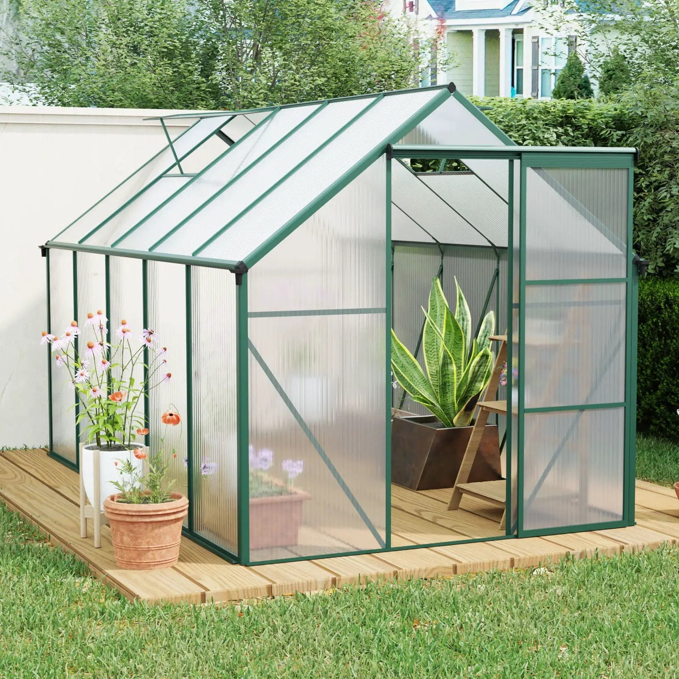 Polycarbonate house Raised Base And Anchor Aluminum Heavy Duty Walk-In houses For Outdoor Backyard In All Season by HouseOfZazla