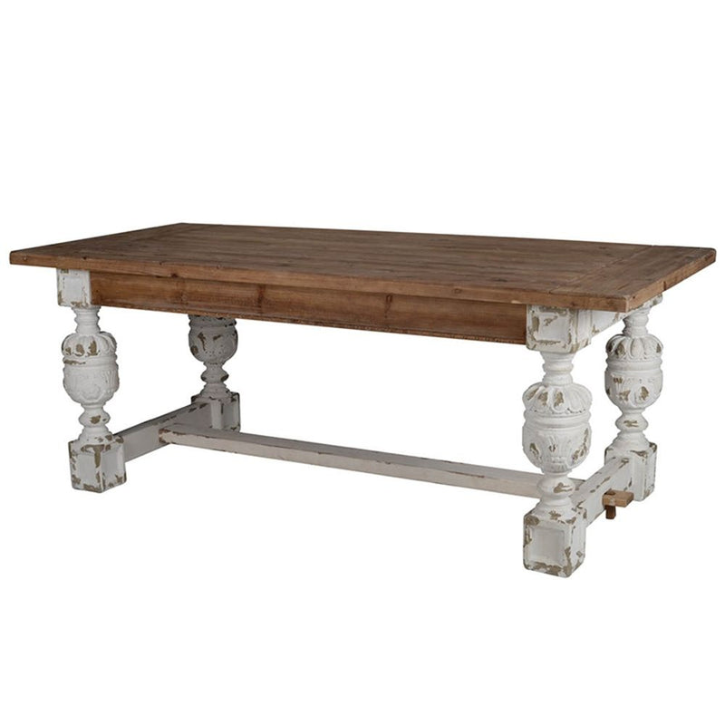 Brown and Antique White Dining Table with Double Pedestal - 78.7" Wood Top