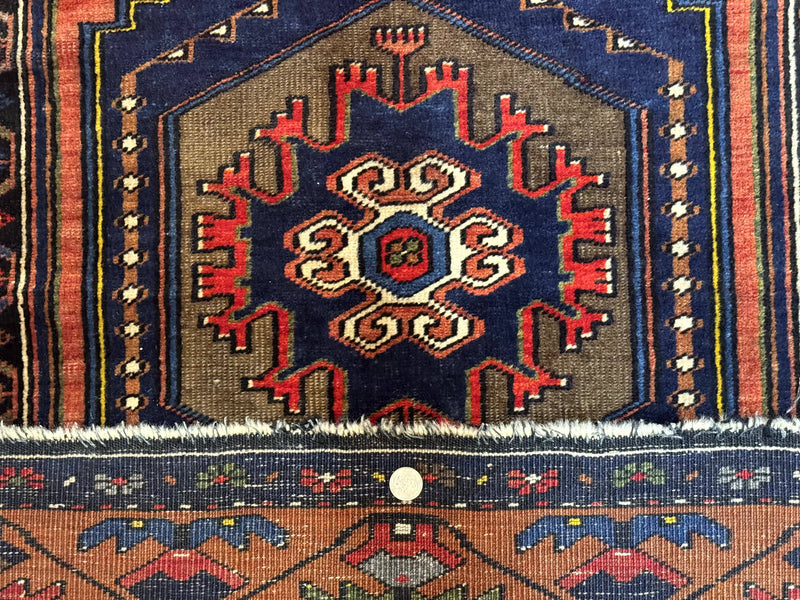 Persian Rug 3x6, Geometric Medallion, Village Tribal Rug, Terracotta and Navy Blue, Antique Nahavand Hamadan Rug by Jewel Rugs
