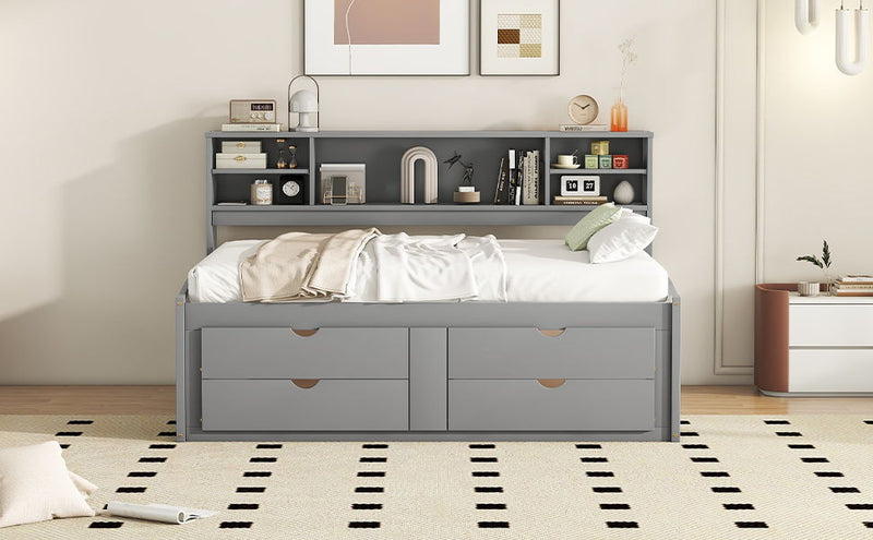 Daybed With 2 Bedside Cabinets, Upper Shelves And 4 Drawers by HouseOfZazla