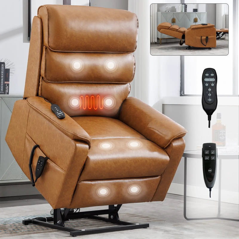 Brown Leatheraire Dual Motor Power Lift Recliner Chair by HouseOfZazla