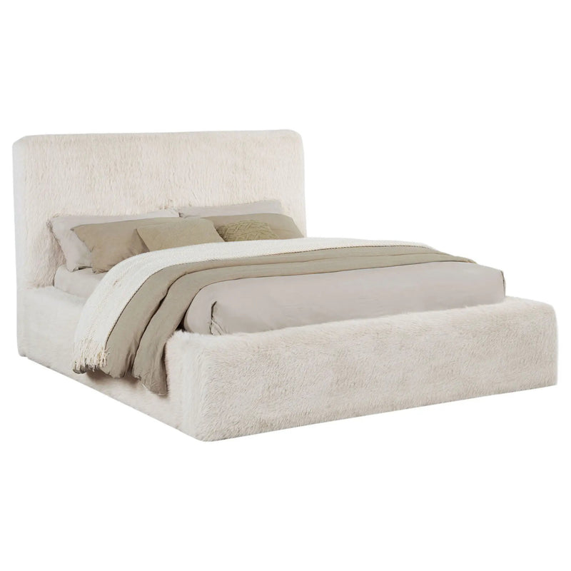 Rebecca Faux Fur Upholstered Queen Bed Cream by Unique Piece Furniture