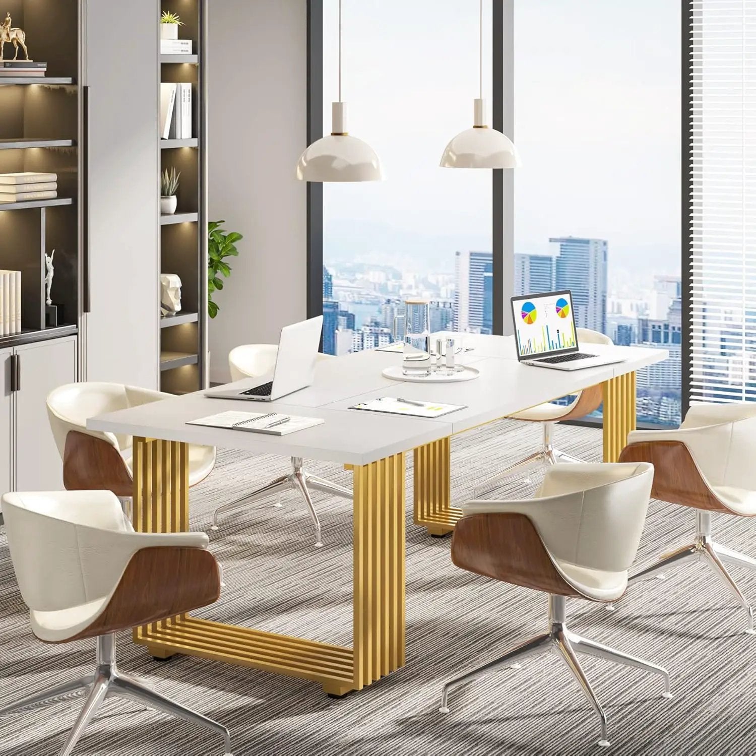 Office Executive Desk For Home Office - White / Gold by HouseOfZazla