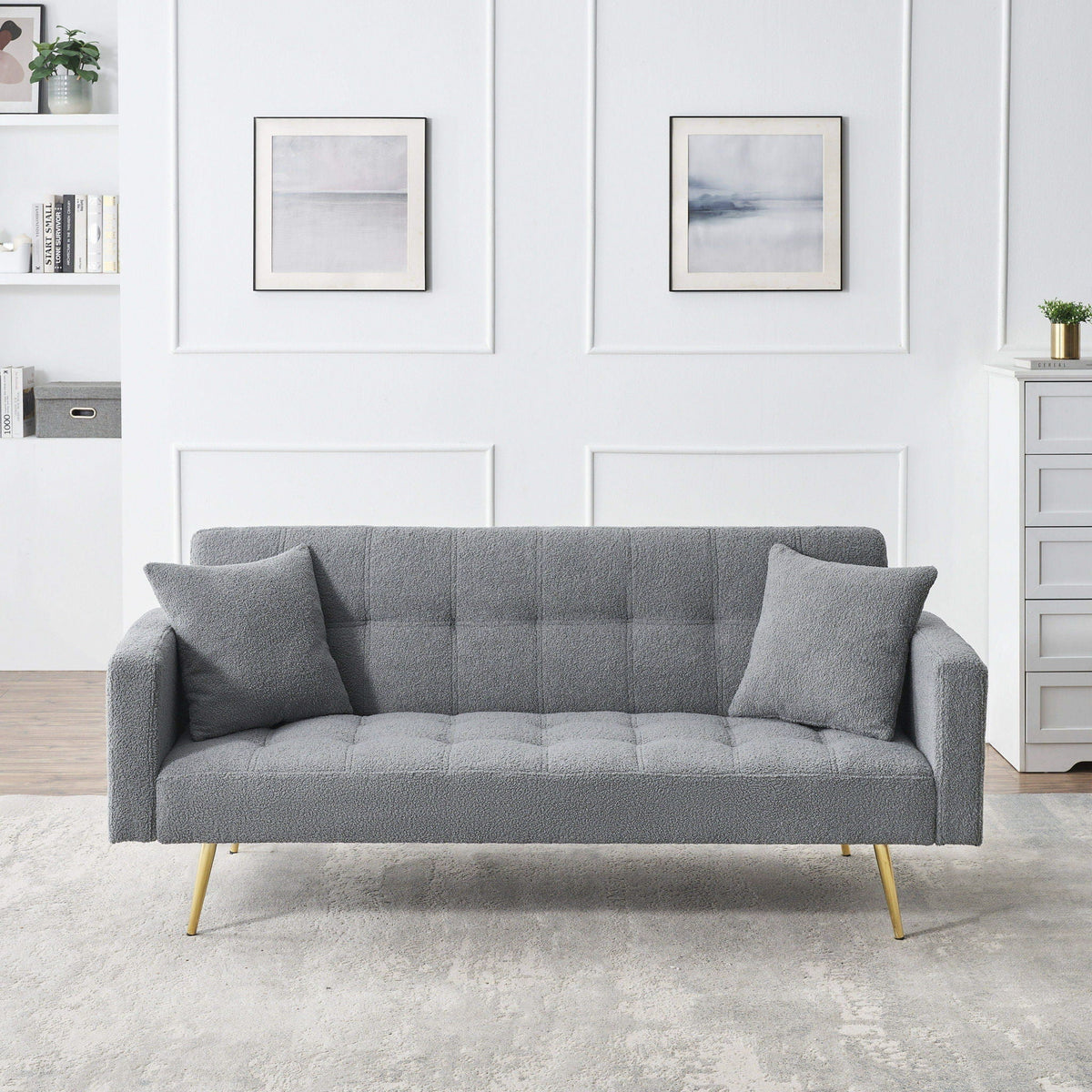 Teddy Fleece Futon Sofa Bed with Plush Throw Pillows - Multiple Colors, photo 7 of 13