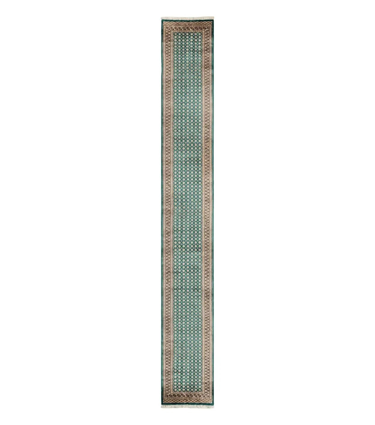 Long Pakistani Runner Rug 2.8 x 20, Hand Knotted Vintage Wool Hallway Rug, Turkoman Rug, Teal and Tan, Handmade Vintage Wool Runner by Jewel Rugs