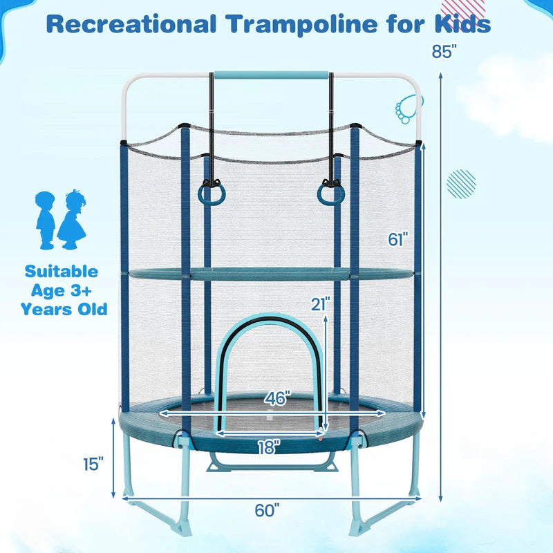 60 Inch Trampoline with Gymnastic Bar and Rings for Kids by DirectDeals