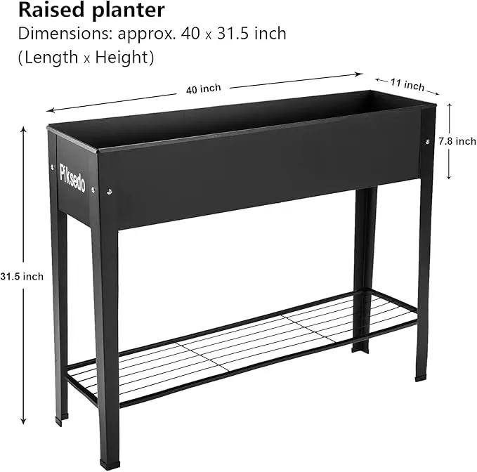 Piksedo Raised Garden Bed, Elevated Planter Metal Plant Box with Legs Standing Garden Stand Drainage Holes Frosted Black by GreenHaven Gardens
