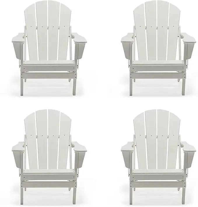 Westin Outdoors Laguna WO Home Furniture Adirondack Chair 4 PC Set Classic Outdoor Patio Folding Chair for Bon Fire Pit Lawn Backyard Beach Plastic Weather-Resistant (White) by GreenHaven Gardens