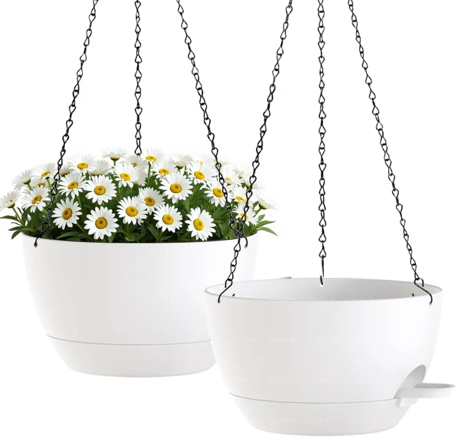 10 Inch Hanging Planters with Chains 2 Pack Self Watering White Plastic Hanging Pots for Indoor Outdoor Plants, Garden Porch Home Decor (White) by GreenHaven Gardens