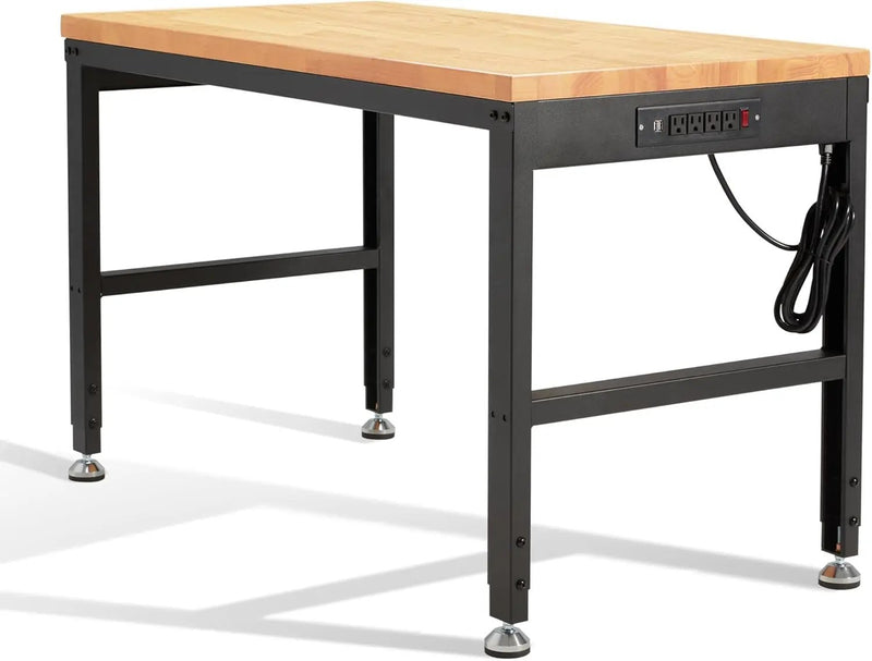 HABUTWAY Height Adjustable Workbench 48"x 24" 2000 Lbs Capacity Solid Wood Work Station Heavy-Duty Work Tables with Power Outlets for Garage Party Shop Office by GreenHaven Gardens