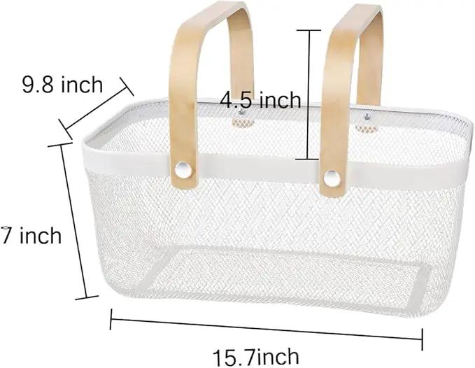 Portable Mesh Harvest Basket - Natural Bamboo Handle Foldable Organizer for Kitchen, Garden & Picnic | Ventilated Storage Bin with Rust-Proof Wire, Space-Saving Farmhouse Decor (White) by GreenHaven Gardens