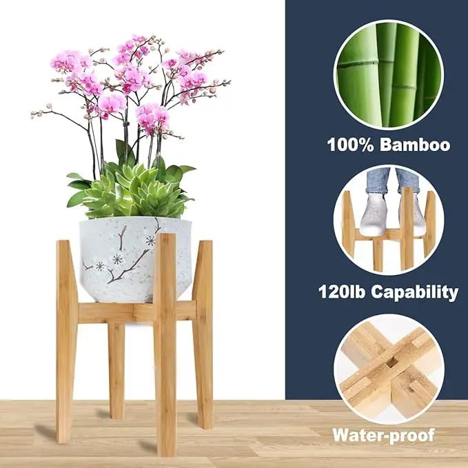 OERGKE 2 PACK Adjustable Plant Stand Indoor, Bamboo Mid Century Modern Plants Stands, Corner Flower Holder for Living Room, Fits 8 to 12 Inches Pots, (Pot & Plant Not Included)(Nature) by GreenHaven Gardens