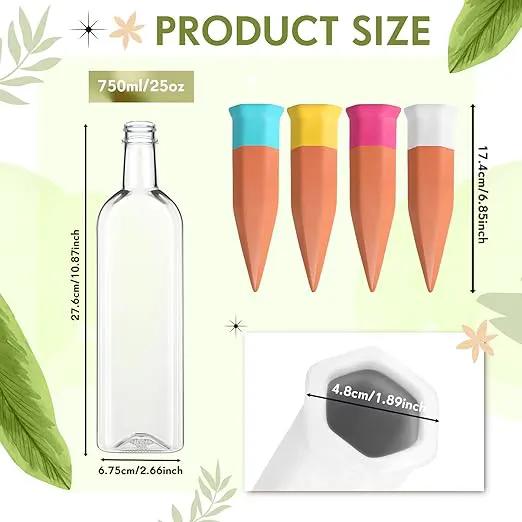 4 Pack Plant Watering Devices, Terracotta Self Watering Spikes with 25 oz Plastic Wine Bottles, Slow Release Plant Waterer Self Watering Planter for Vacation Indoor Outdoor Plant by GreenHaven Gardens