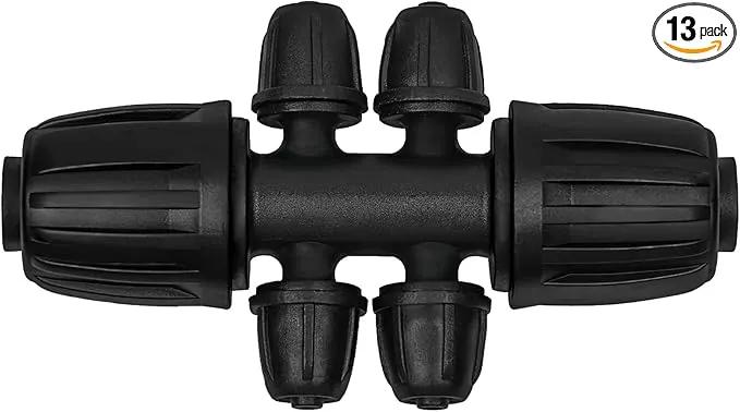 13 Pcs Drip Irrigation Fittings for 1/2 Inch Tubing (1/2" ID x 0.65" OD) to 1/4 Inch Irrigation Tubing, Locked Barbed 1/2" to 1/4" Reducing Tee Connector Drip Line Parts by GreenHaven Gardens