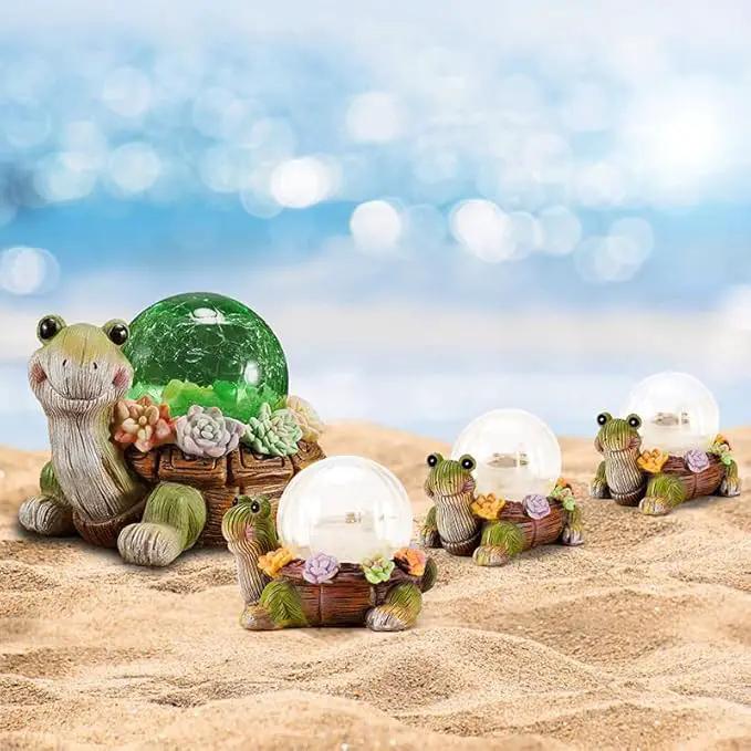 Solar Mini Turtle Garden Statue Lights for Outdoor Decor with Cracked Glass LED Figurine Lighting Resin Succulent Tortoise Decorations for Patio Lawn Yard Home Housewarming Mom Wowen Gifts by GreenHaven Gardens