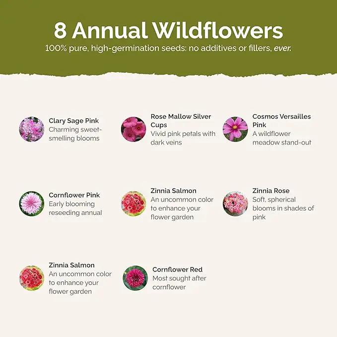 Eden Brothers Pink Perfection Flower Mixed Seeds for Planting, 5 lb, 2,400,000+ Seeds with Zinnia, Cosmos Versailles | Attracts Pollinators, Plant in Spring or Fall, Zones 3, 4, 5, 6, 7, 8, 9, 10 by GreenHaven Gardens