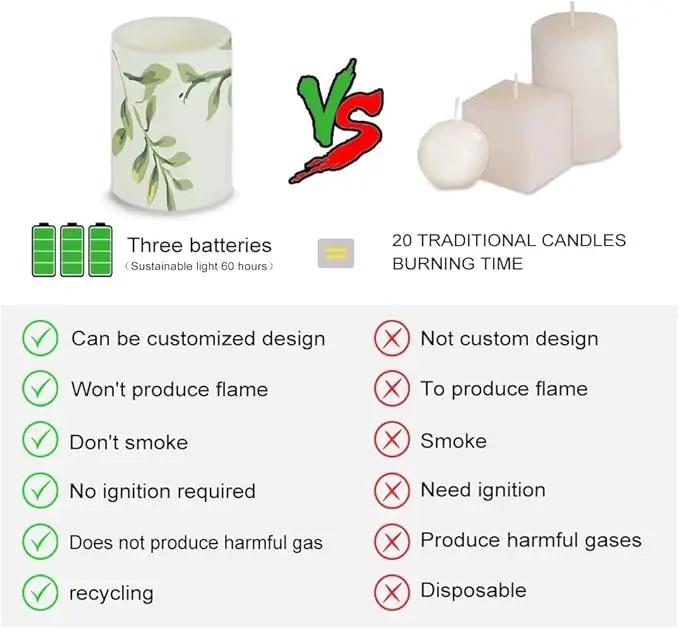 Green Leaves Flameless Candles Battery Operated Candles Set of 4 with 18-Key Remote Control Timer Dancing Flame Pillar Candles for Home Beach Hotel by GreenHaven Gardens