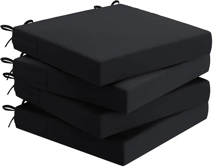 AAAAAcessories Outdoor Seat Cushions for Chairs, Waterproof, Fade-Resistant Patio Furniture Replacement Cushions, 18.5" x 16" x 3", Set of 4, Black by GreenHaven Gardens