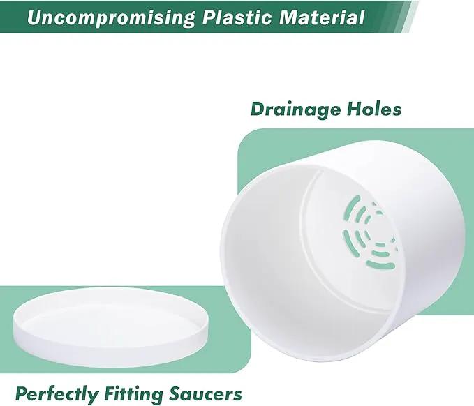 D'vine Dev 2 Pack 12 Inch Modern Plastic Plant Pots, Small Garden Planters for Plant with Drainage Holes and Saucers, White Color, 74-Z-P-1 by GreenHaven Gardens