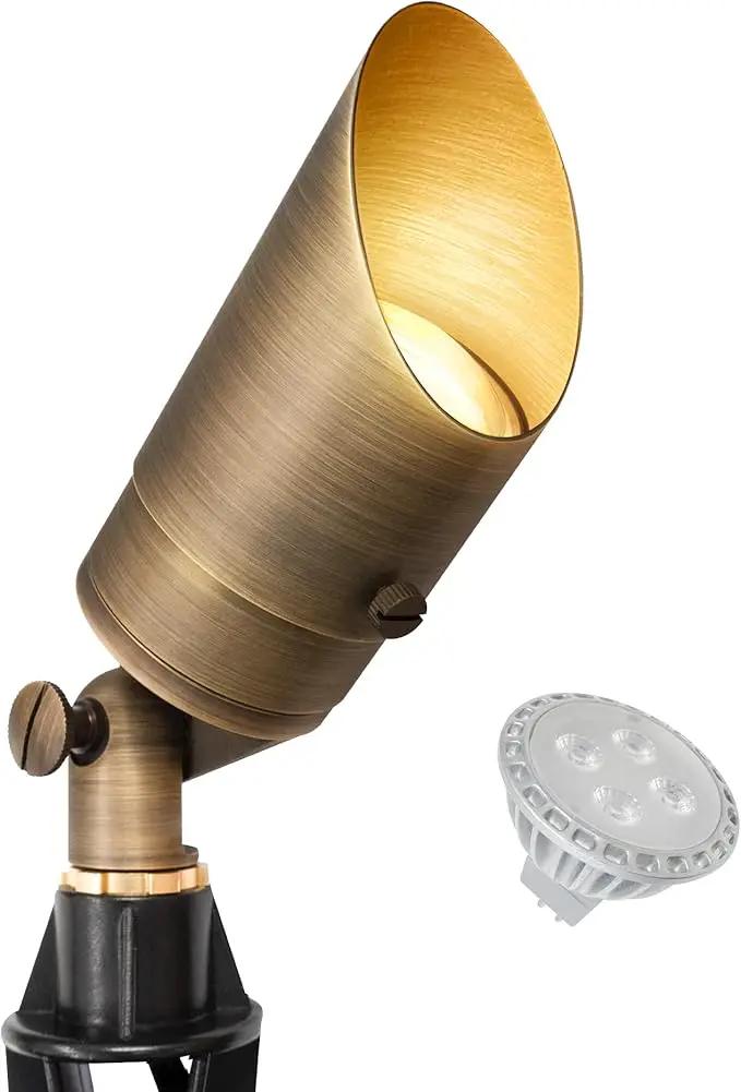 GKOLED Solid Brass Spotlight Low Voltage Landscape Lighting, LED Outdoor Lights for Garden Patio Yard, Directional Up Light with 5W MR16 Bulb, 12V 2700K Warm White by GreenHaven Gardens