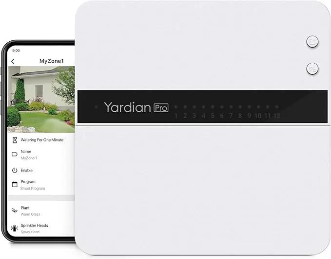 Yardian Pro Smart Sprinkler Controller 12 Zone - Control Buttons, Apple HomeKit, Alexa, Google Assistant, Home Assistant Compatible, Enhanced Wi-Fi, RJ45, Level VI Worldwide Power Supply by GreenHaven Gardens