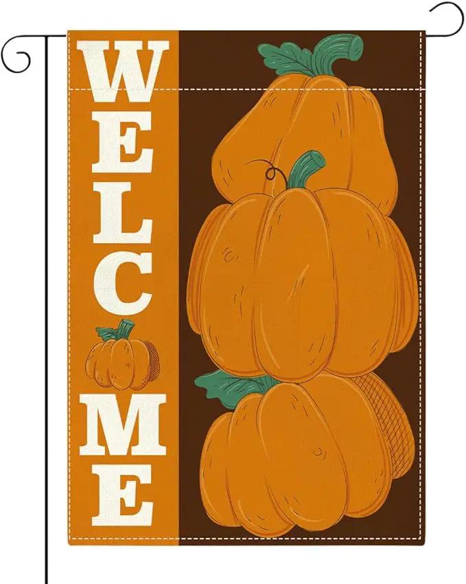 Welcome Fall Garden Flag Autumn Pumpkin Garden Flag 12x18 Inch Double Sided Fall Thanksgiving Holiday Decorations for Yard Home Porch Patio (Flay 1812) by GreenHaven Gardens