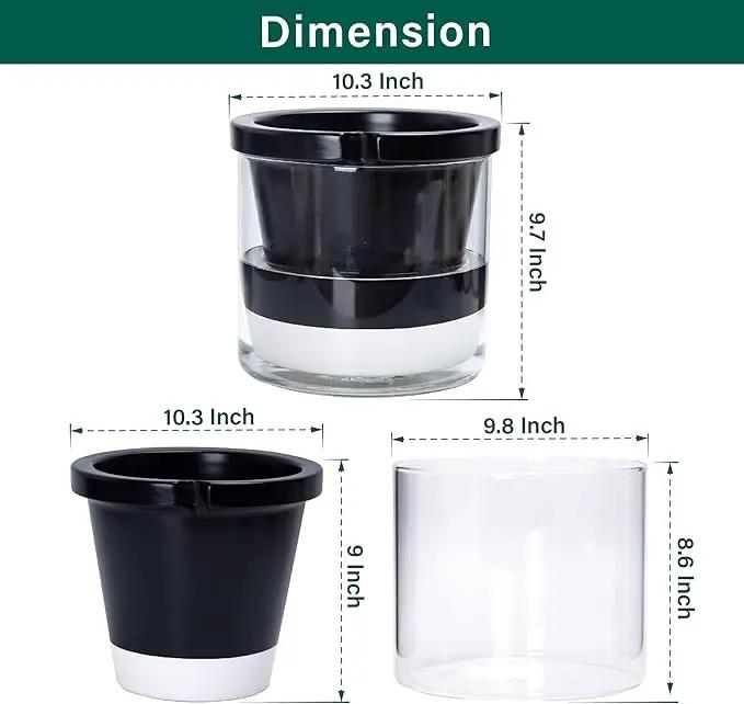 D'vine Dev 10 Inch Design Self Watering Planter for Indoor Plants, Black Terracotta Pot with Cylinder Glass Cup, 37-X-D-3 by GreenHaven Gardens
