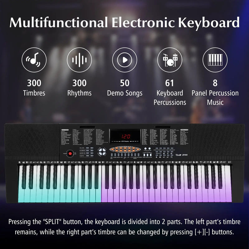 61-Key Electronic Keyboard Piano with 3 Teaching Modes LED Display and Dual Keyboard by DirectDeals