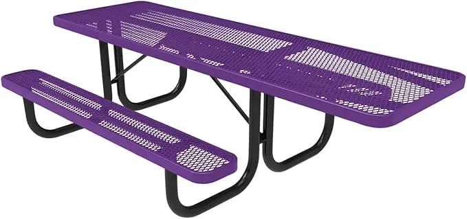 Coated Outdoor Furniture Heavy-Duty Portable ADA-Compliant Outdoor Picnic Table, Expanded Metal Patio Dining Furniture Made in America (8ft Rectangular, One-Side Handicap, Purple) by GreenHaven Gardens