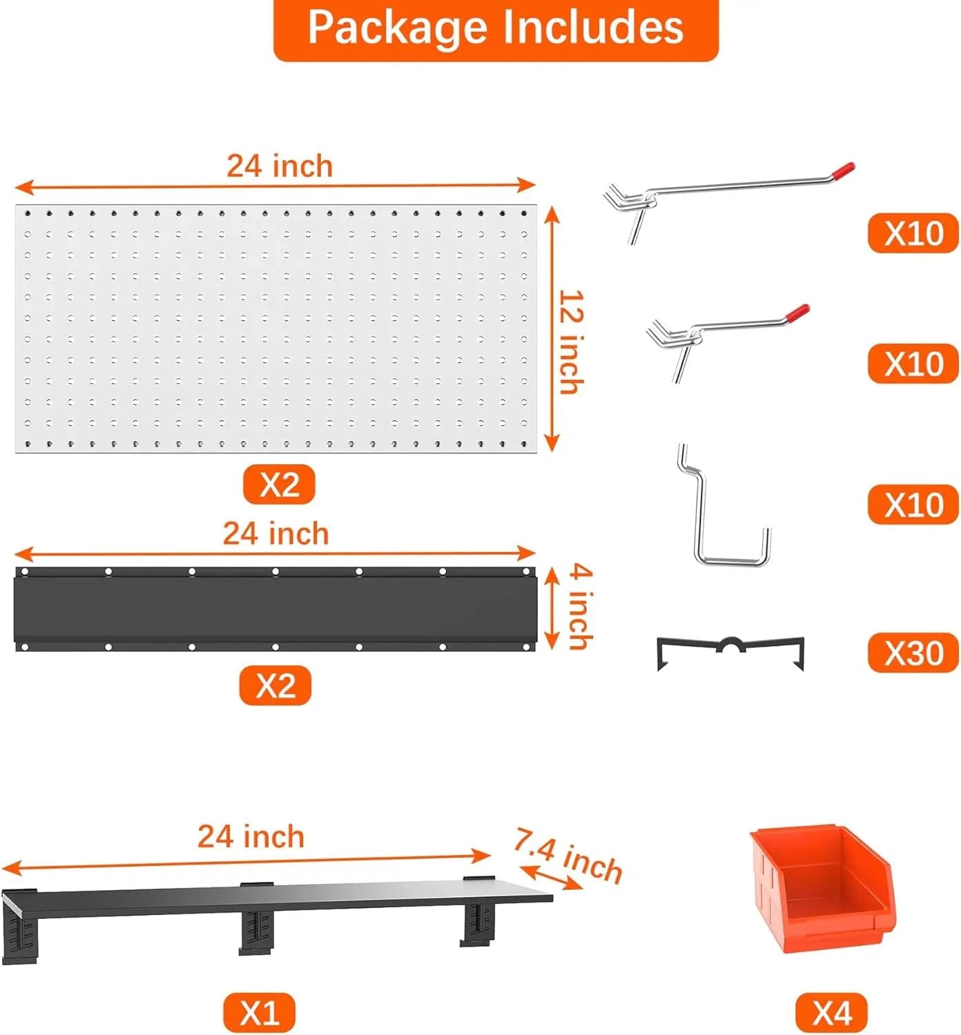 TORACK 69PCS Metal Pegboard with Accessoreis for Garage Wall, Tool Organizer Pegboard with Hooks, Wall Mounted Bins/Shelf, Tool Storage Peg Board for Wall(Grey) by GreenHaven Gardens