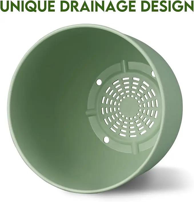 Plant Pots 8 Inch Set of 4, Flower Pots with Multi Mesh Drainage Holes, Planters for Indoor Outdoor Garden Plants and Flowers（Green） by GreenHaven Gardens