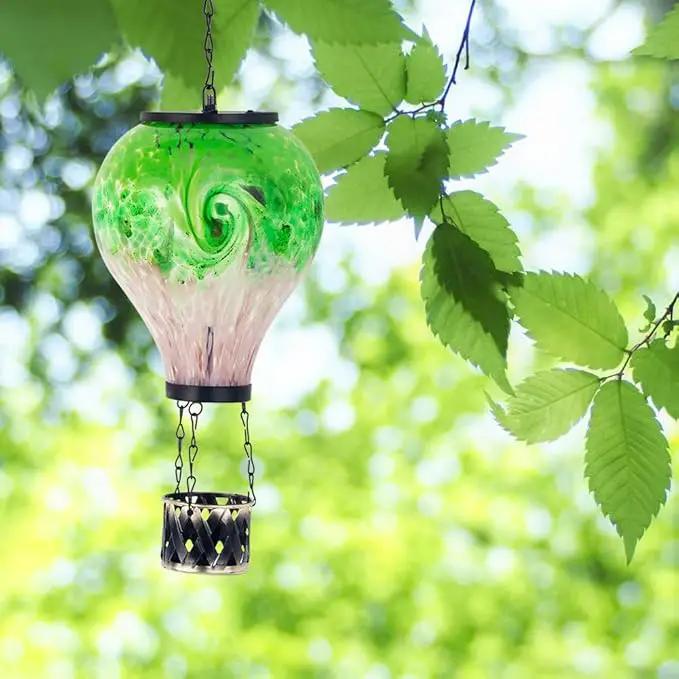 Solar Hot Air Balloon Lanterns with Flame Flickering Hanging Solar Lanterns Outdoor Waterproof LED Glass Garden Decorative Lights for Patio Yard Porch Tree,Mother Day Gift for Women(Green) by GreenHaven Gardens