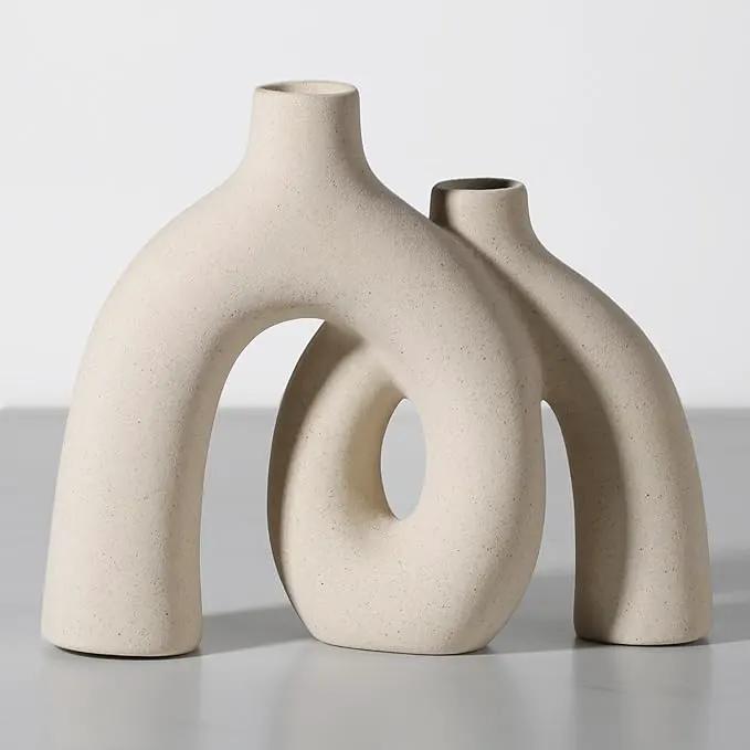 CEMABT Modern Nordic Boho Vase Set - Elegant Beige Matte Ceramic Home Decor for Living Room, Bookshelf, Mantel, Entryway Table & Console Décor | Shelf Decorations Gift by GreenHaven Gardens