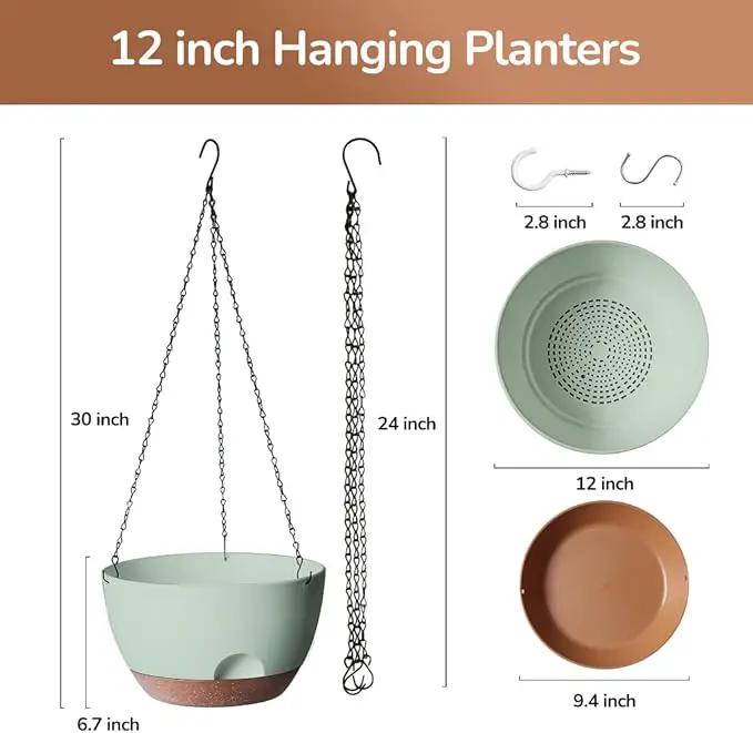 12 Inch Hanging Baskets for Plants Outdoor, Hanging Planters for Indoor Outdoor Plants, Hanging Planter with Self Watering, Hanging Flower Pots (Green) by GreenHaven Gardens