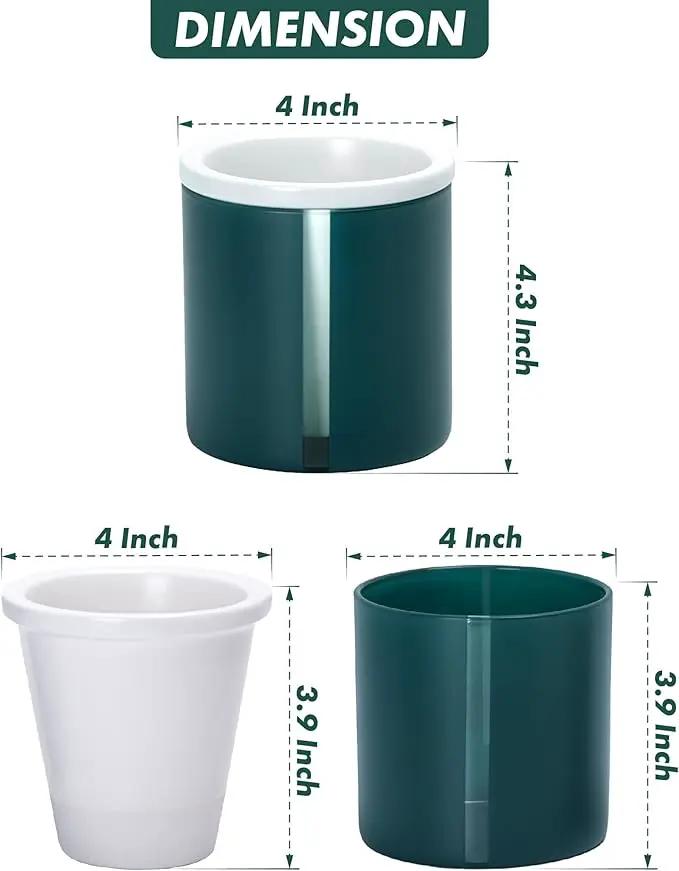 D'vine Dev 4 Inch Design Self Watering Planter for Indoor Plants, White Terracotta Pot with Teal Cylinder Glass Cup, Set of 2, 37-Y-A-5 by GreenHaven Gardens