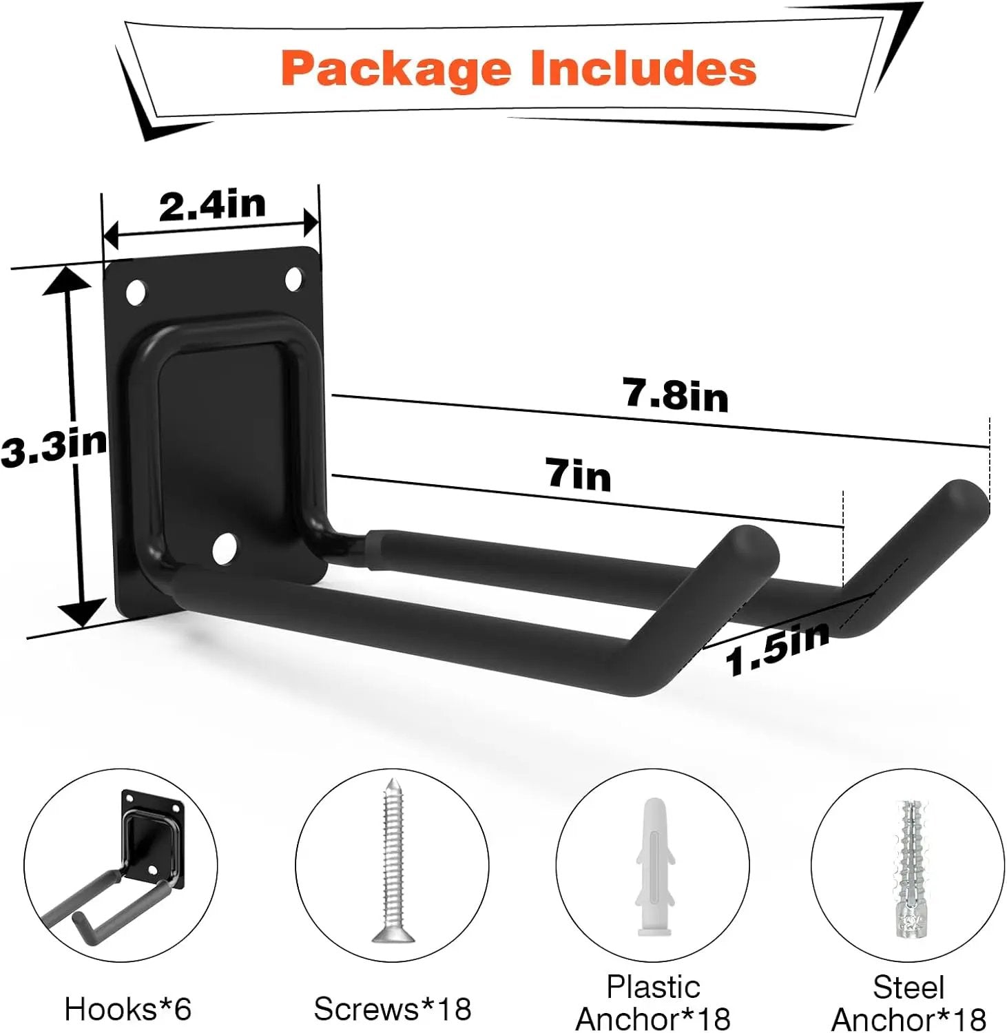 6 Packs 7.8inch Heavy Duty Garage Hooks, Garage Storage Organizer for Tool Organization, Shed Metal Utility Hooks Hanger for Tires, Bikes, Shed, Chair, Ladder, Ski and Snowboard by GreenHaven Gardens