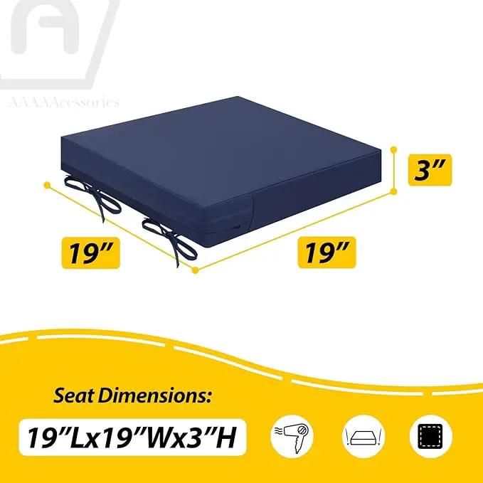 AAAAAcessories Outdoor Seat Cushions for Chairs, Waterproof, Fade-Resistant Patio Furniture Replacement Cushions, 19" x 19" x 3", Set of 2, Navy Blue by GreenHaven Gardens