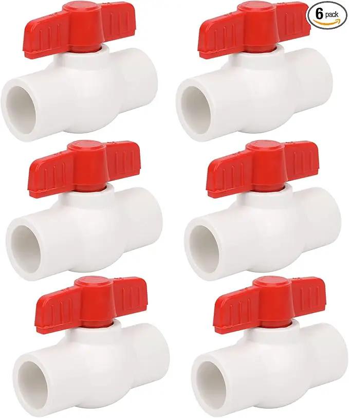 6Pcs 1/2" PVC Ball Valve Water Pipe Shut-off Valve Socket with Red T-Handle for Cold Water Supply lines, Irrigation Pipe fitting System(Socket x Socket), Schedule 40 by GreenHaven Gardens