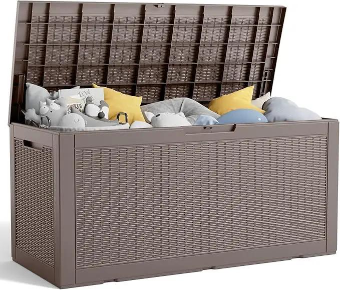 100 Gallon Outdoor Storage Box – Waterproof Deck Box for Garden & Patio,Light Brown by GreenHaven Gardens