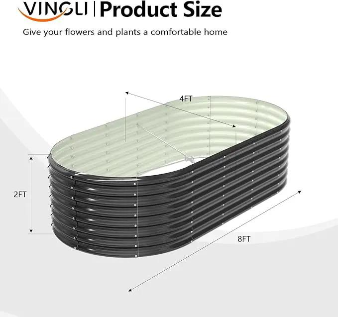 VINGLI Galvanized Raised Garden Beds Outdoor, 6x3x2 Ft, 8x4x2 Ft Lager Metal Planter Raised Beds for Planting Vegetables Flowers Herb (8 * 4 * 2（Oval）) by GreenHaven Gardens