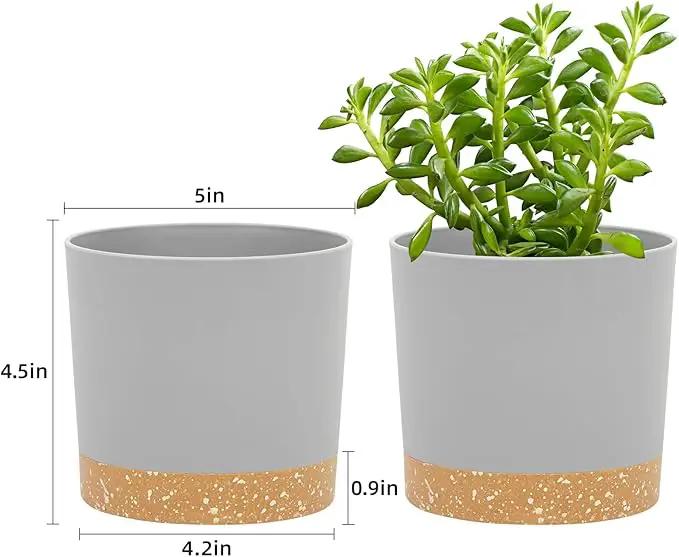 QCQHDU 5 inch Plant Pot, 2 Pack Planters for Indoor Plants with Drainage Holes & Saucer, Outdoor Flower Pots Home Garden Modern Decor by GreenHaven Gardens