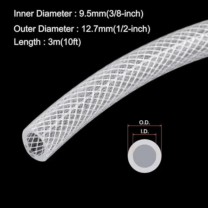 3/8" x 1/2" Braided Clear Plastic PVC Tubing 10ft High Pressure Flexible Reinforced Vinyl Tube, [for Garden Irrigation, Water Hose, Fish Tank, Water Transfer] - 9.5x12.7mm by GreenHaven Gardens