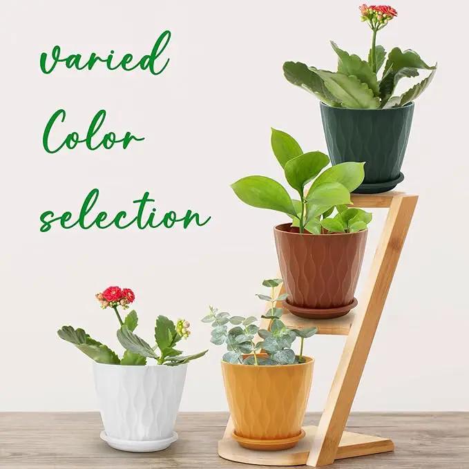 6 inch Plant Pots, 5 Pack Flower Pots Outdoor Indoor, Planters with Drainage Holes and Tray Saucers（Multicolor） by GreenHaven Gardens