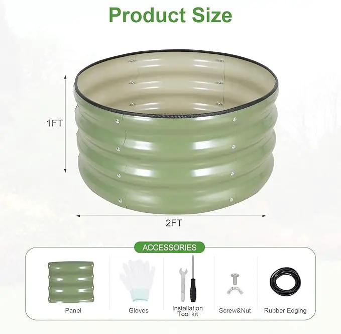 Galvanized Round Raised Garden Bed Outdoor-2Pack Raised Beds for Gardening| Metal Planter Box 2x2x1FT, Green by GreenHaven Gardens