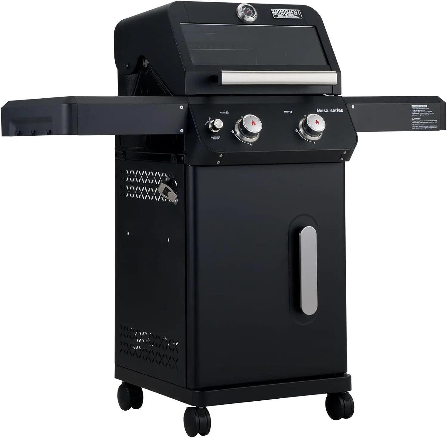 Monument Grills 2-Burner Stainless Steel Liquid Propane Gas Grill, Two Foldable Shelves Patio Garden Barbecue Grill with Clearview® Lid, Knob Control Mesa220, Black by GreenHaven Gardens