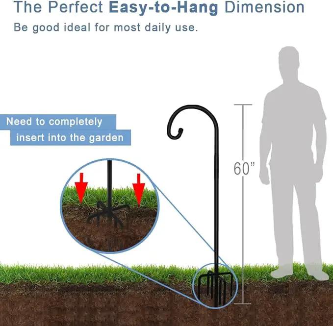 60 inch Outdoor Shepherd Hook with Upgraded 7 Prong Base (1 Pack), Adjustable Heavy Duty Garden Hanging Stake for Bird Feeder Solar Light Plant Hanger Wedding Decor, Matte Black by GreenHaven Gardens
