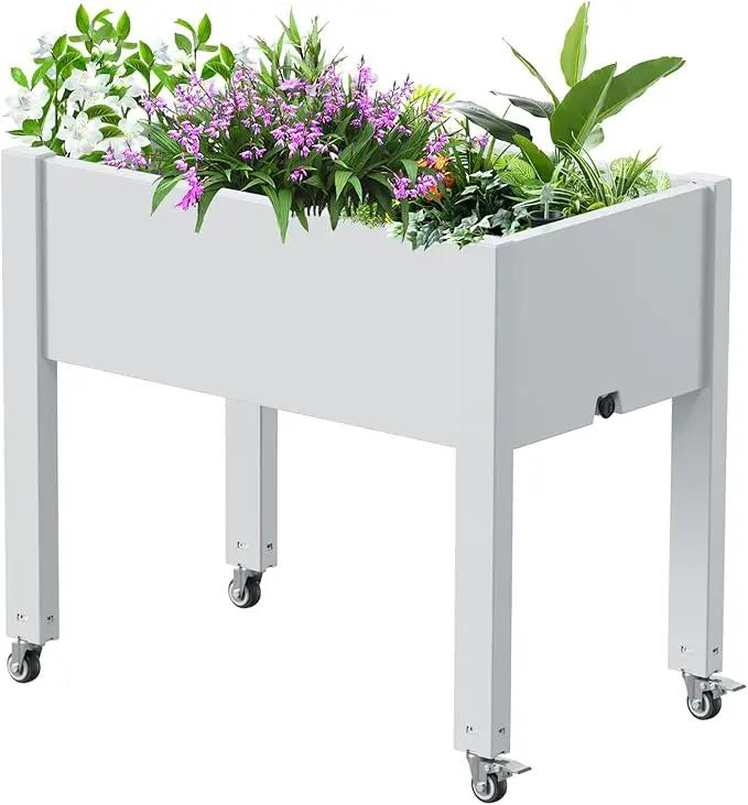 Horticulture Raised Garden Bed with Legs, Divisible Raised Resin Planter Box for Backyard, Patio, Balcony, with 4 Legs, 4 Swivel Lockable Wheels(Ashen,30.04 * 17.72 * 28.9) by GreenHaven Gardens
